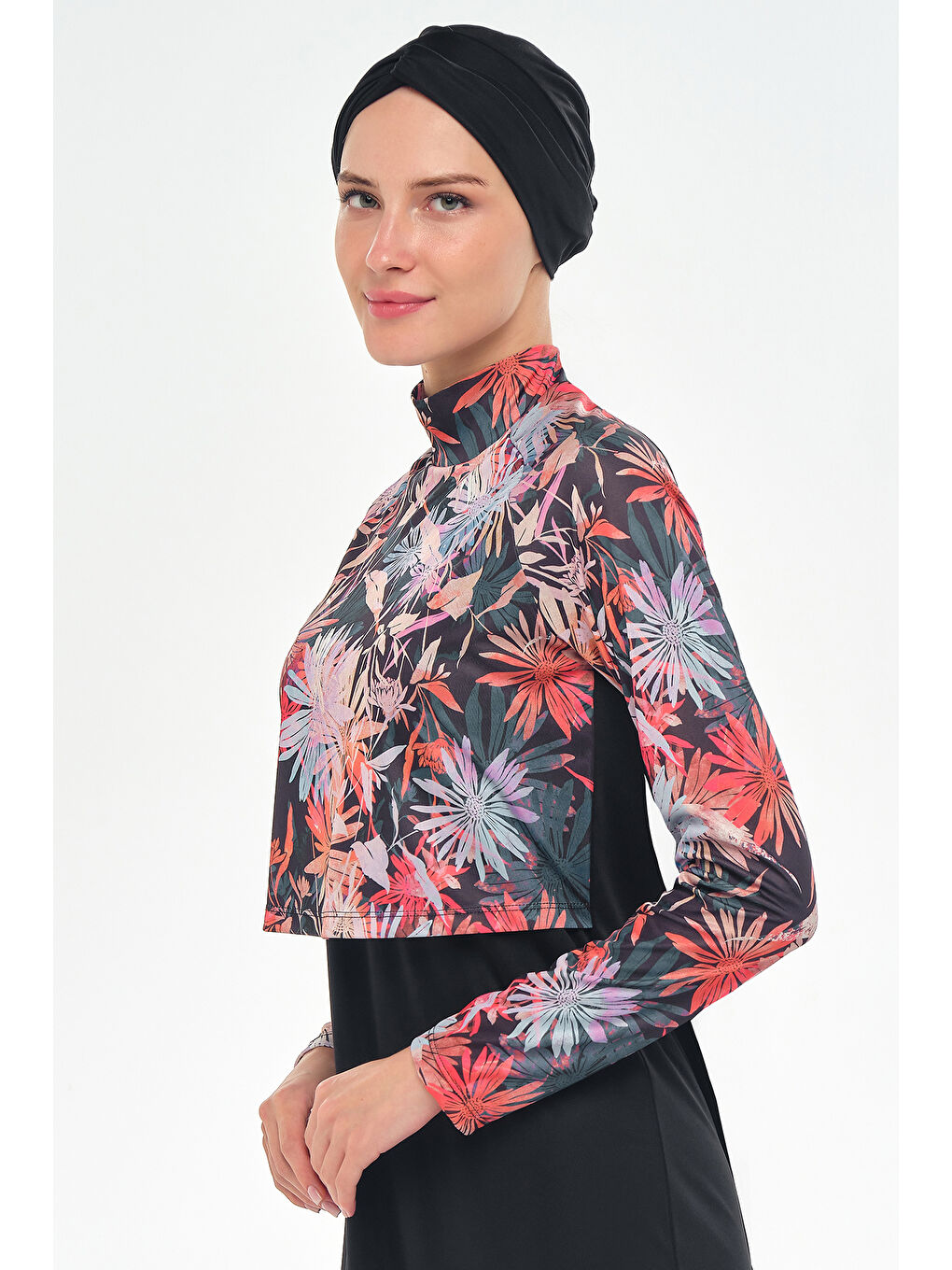 Yarım Desenli Elastanlı Tam Kapalı Tesettür Mayo 3123 Siyah-2