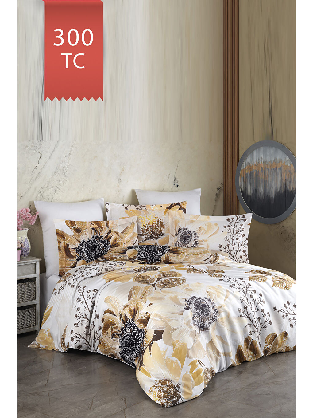 Karışık Royal Saten 300TC Nevresim Takımı (Çift Nevresimli) Family Size - VİCTORİA