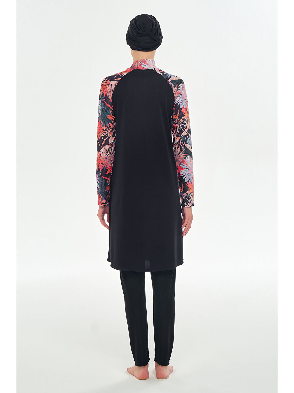 Yarım Desenli Elastanlı Tam Kapalı Tesettür Mayo 3123 Siyah-4