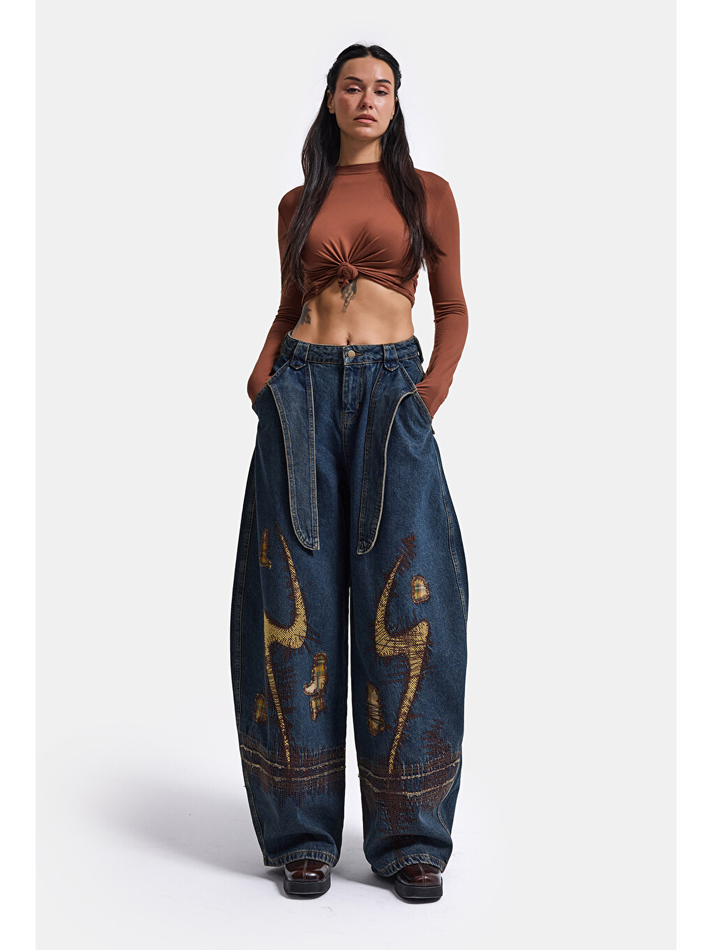 Mavi Kadın Jean Rengi 1w6-8 Barrel Fit Kemer Ve Nakış Detaylı Özel Tasarım Denim Jean-4
