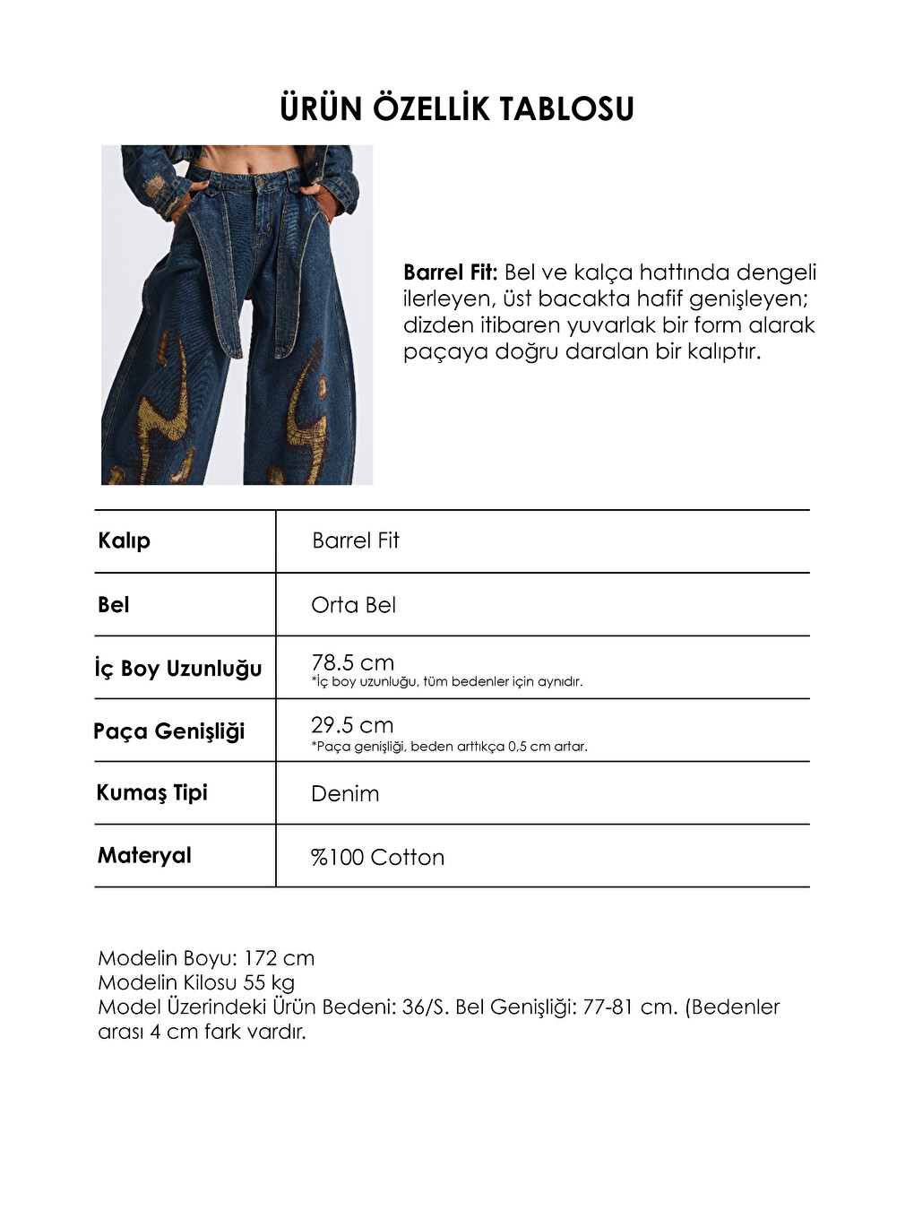 Mavi Kadın Jean Rengi 1w6-8 Barrel Fit Kemer Ve Nakış Detaylı Özel Tasarım Denim Jean-5