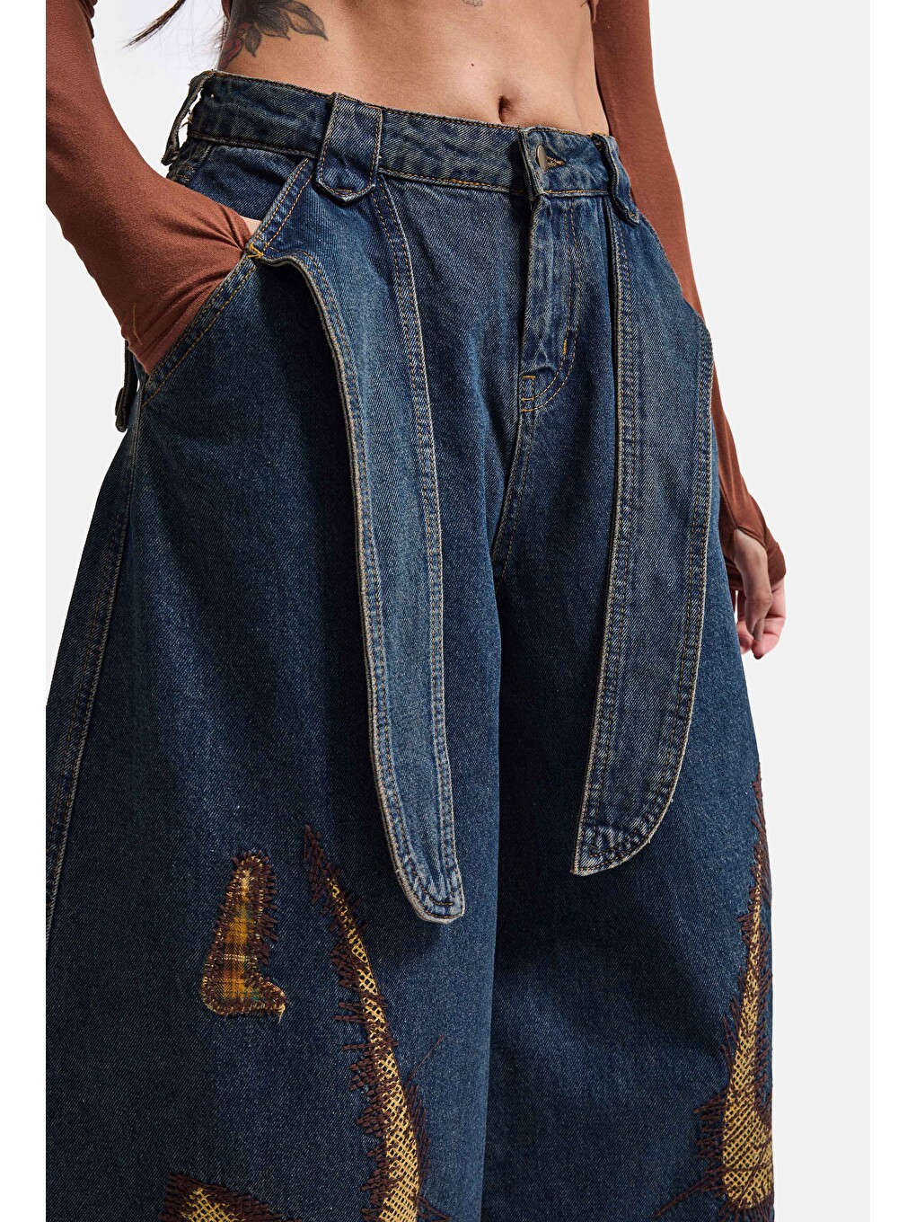 Mavi Kadın Jean Rengi 1w6-8 Barrel Fit Kemer Ve Nakış Detaylı Özel Tasarım Denim Jean-6