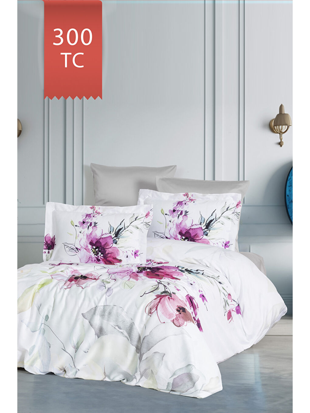 Karışık Royal Saten 300TC Nevresim Takımı (Çift Nevresimli) Family Size - VERONA-1