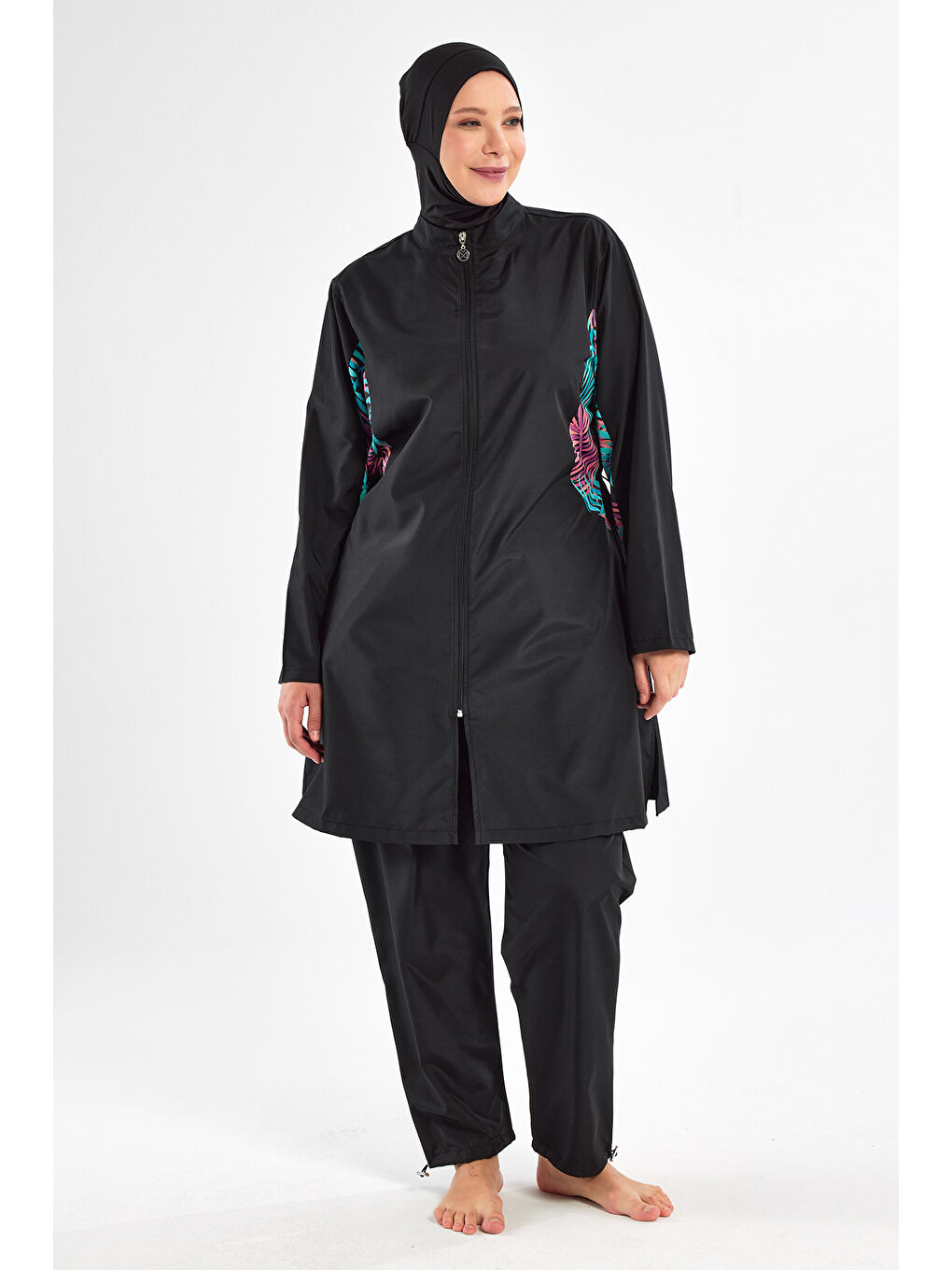 Büyük Beden Paraşüt Tam Kapalı Tesettür Mayo 2802 Siyah-4