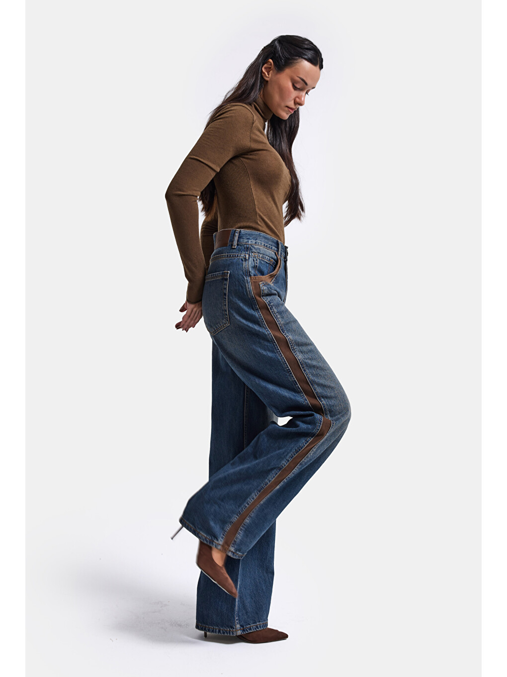 Mavi Kadın Jean Rengi 2w6-8 Straight Fit Kahve Çift Parça Özel Tasarım Denim Jean