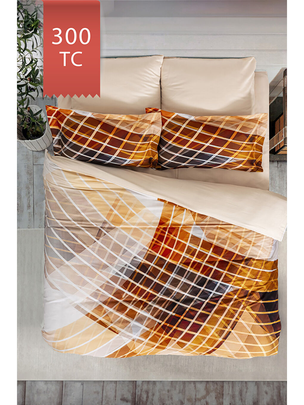 Karışık Royal Saten 300TC Nevresim Takımı (Çift Nevresimli) Family Size - TESLA-1