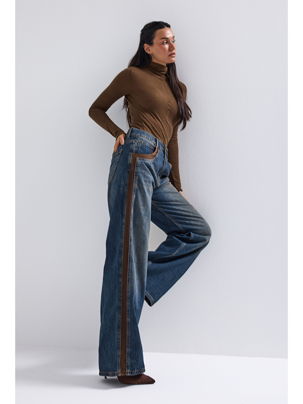 Mavi Kadın Jean Rengi 2w6-8 Straight Fit Kahve Çift Parça Özel Tasarım Denim Jean-2