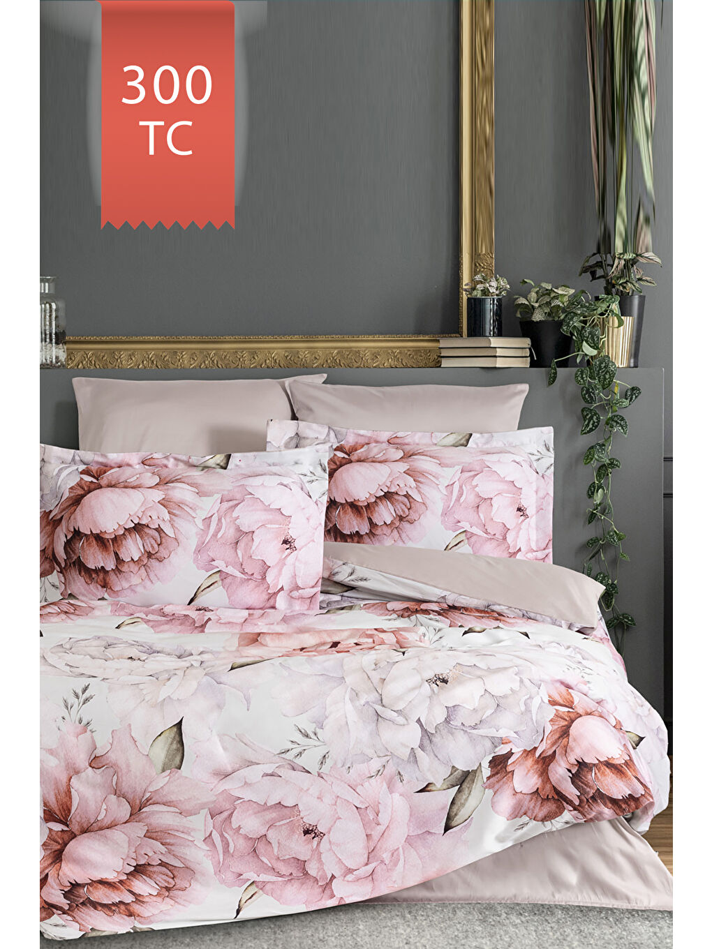 Karışık Royal Saten 300TC Nevresim Takımı (Çift Nevresimli) Family Size - PAMİRA-1