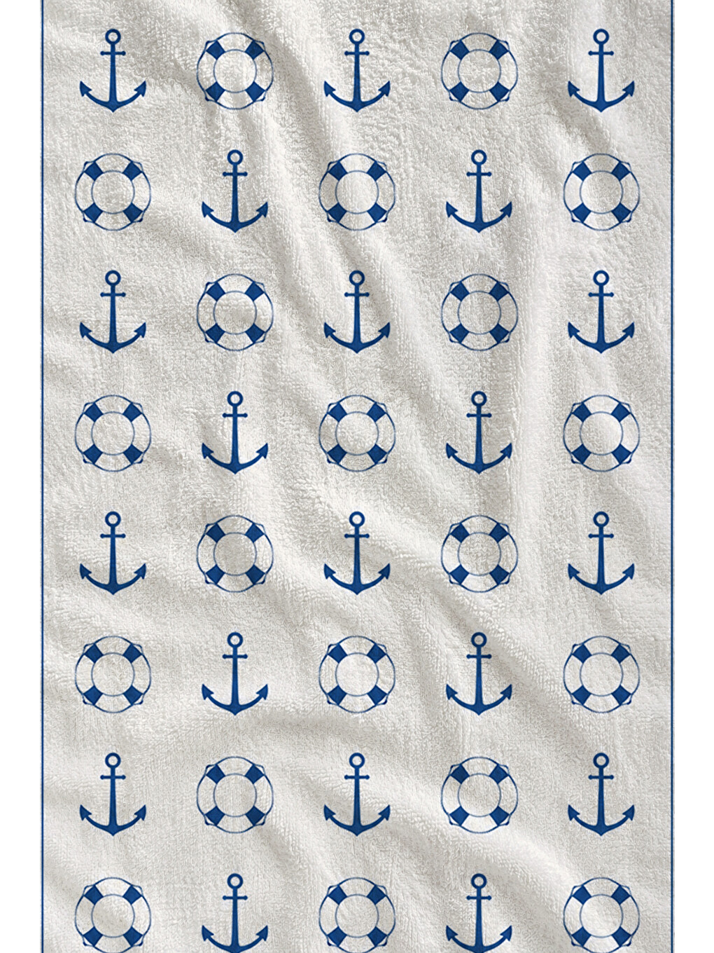 Nautical Beyaz Zemin Mini Mavi Çapa Desenli 70x150 Plaj Havlusu - Dijital Baskılı Banyo Havlusu-2