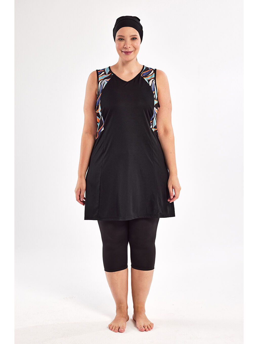 Büyük Beden Sıfır Kollu Yarı Kapalı Mayo 3806 Siyah-1