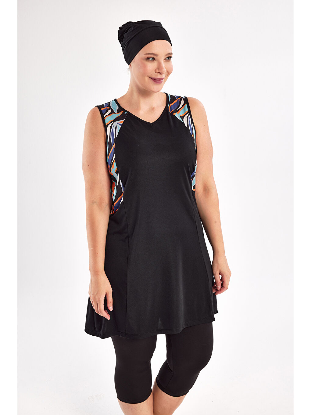 Büyük Beden Sıfır Kollu Yarı Kapalı Mayo 3806 Siyah-2