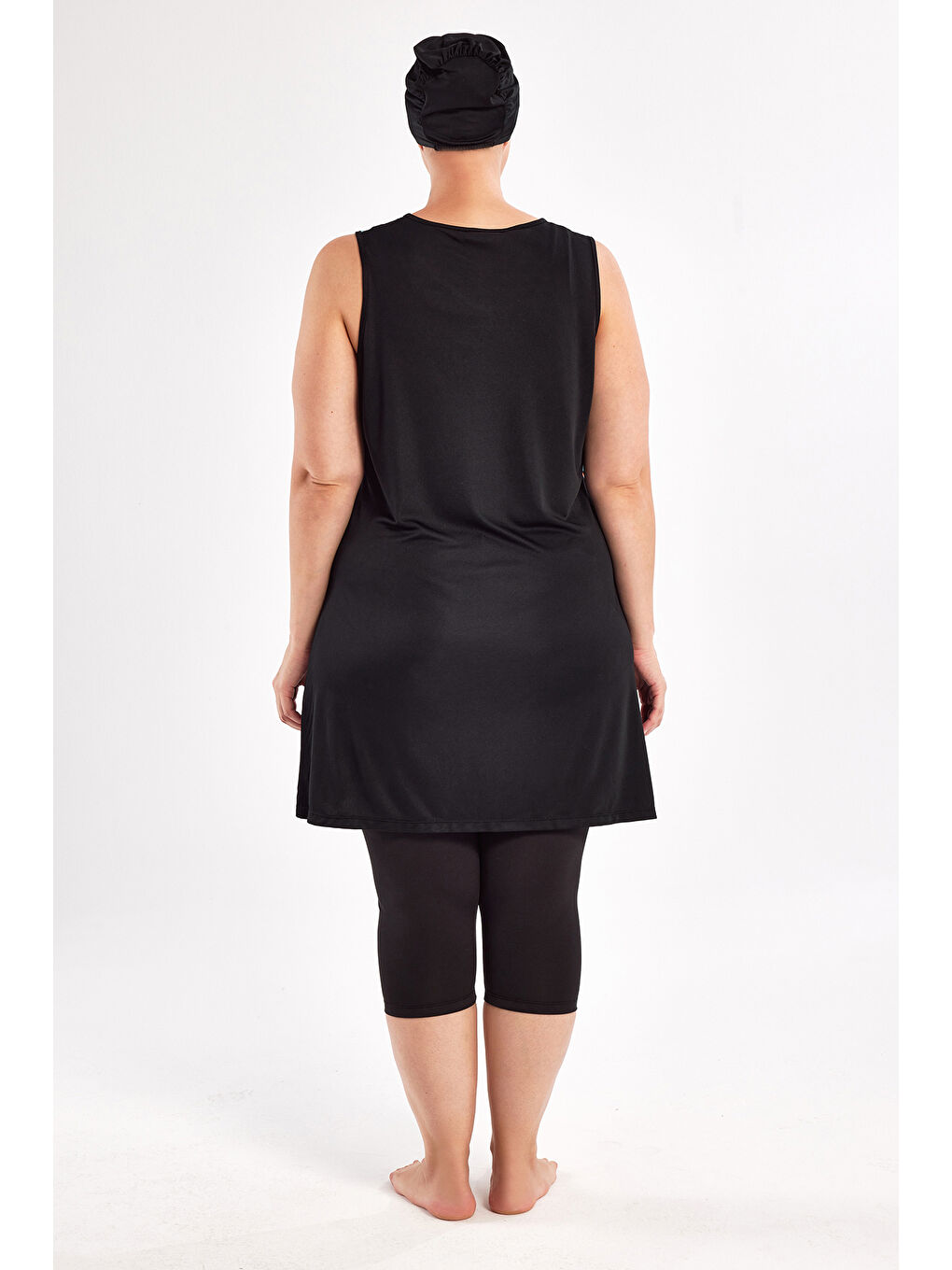 Büyük Beden Sıfır Kollu Yarı Kapalı Mayo 3806 Siyah-4