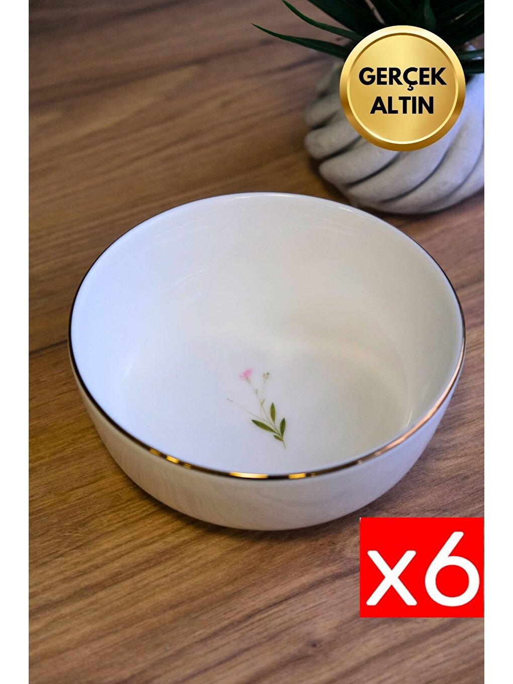 Karışık Porselen Natura Çuha Altın Yaldızlı Kase 13,50x4cm 460cc 6 lı