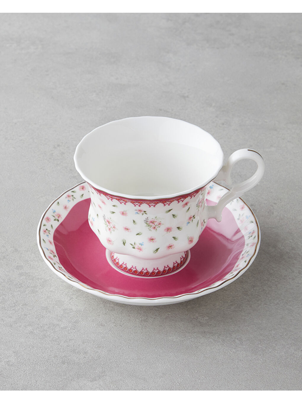 Florana New Bone China 4 Parça 2 Kişilik Çay Fincanı Takımı 220 ml Koyu Pembe-2