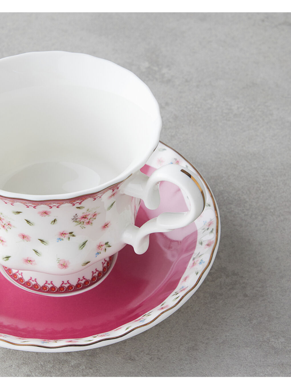 Florana New Bone China 4 Parça 2 Kişilik Çay Fincanı Takımı 220 ml Koyu Pembe-3