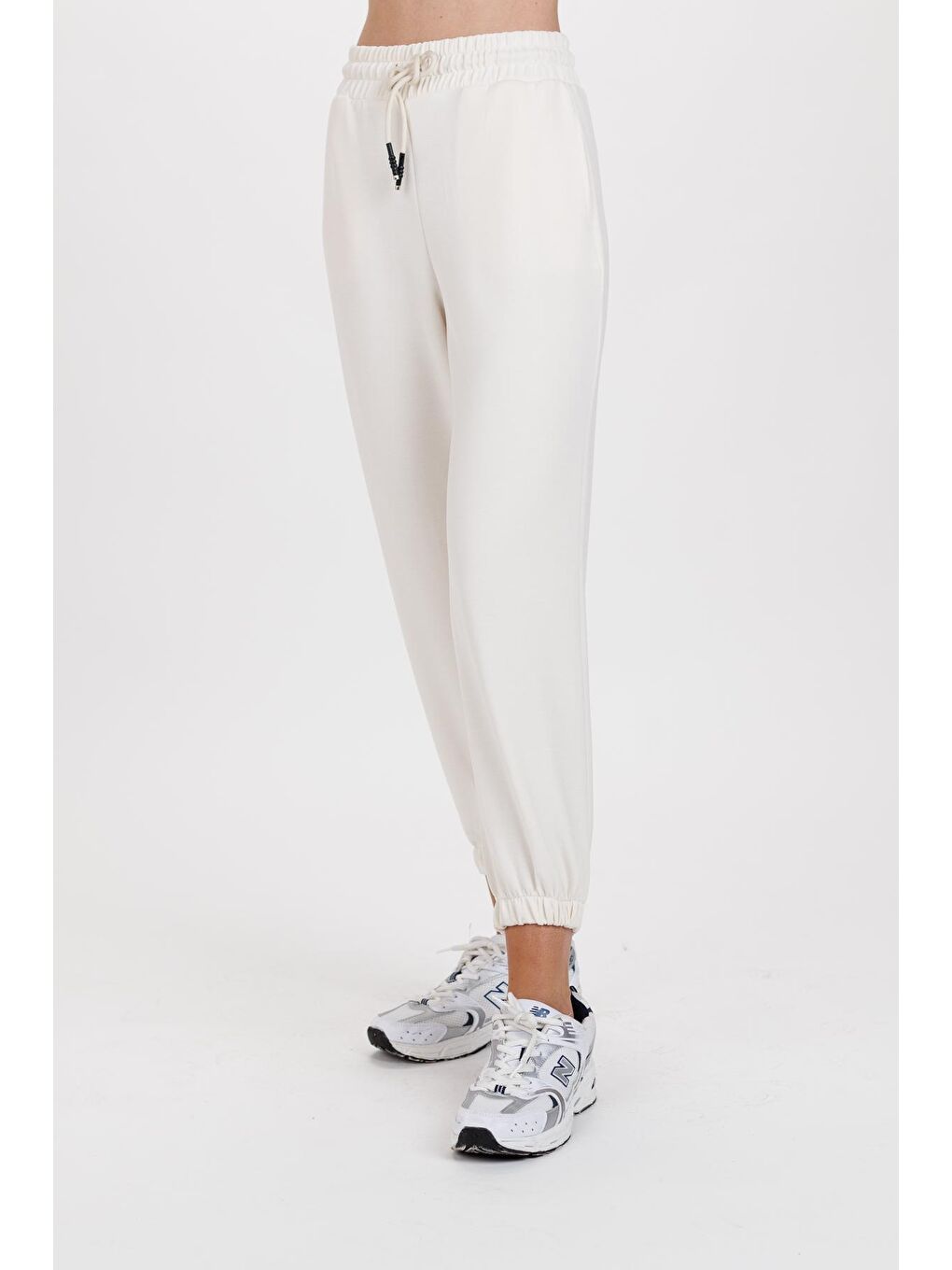 Ecrou Ekru Kadın Ekru Lastik Paça Jogger Ultra Soft Örme Pantolon - 4