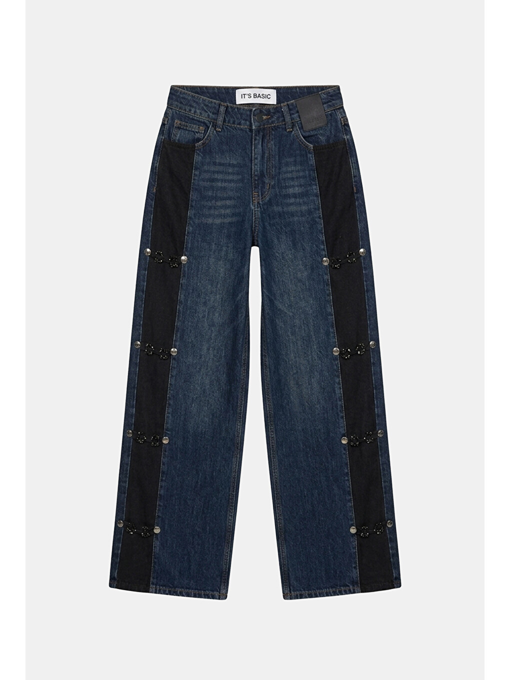 Kadın Mavi Straight Fit Süet Detaylı Özel Tasarım Napolyon Denim Jean-5