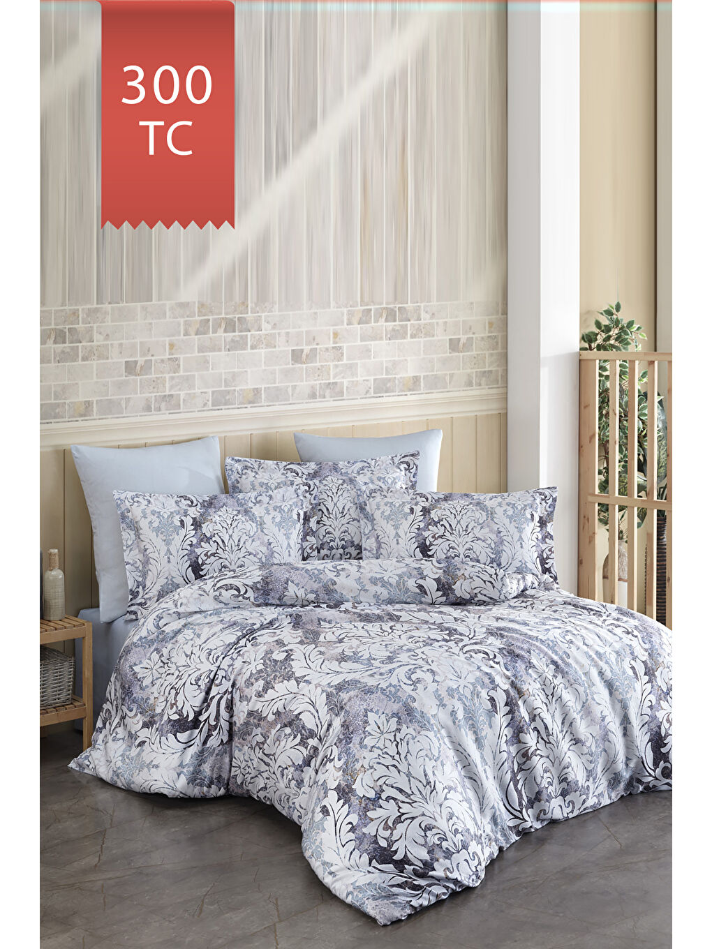 Karışık Royal Saten 300TC Nevresim Takımı (Çift Nevresimli) Family Size - NİRVANA