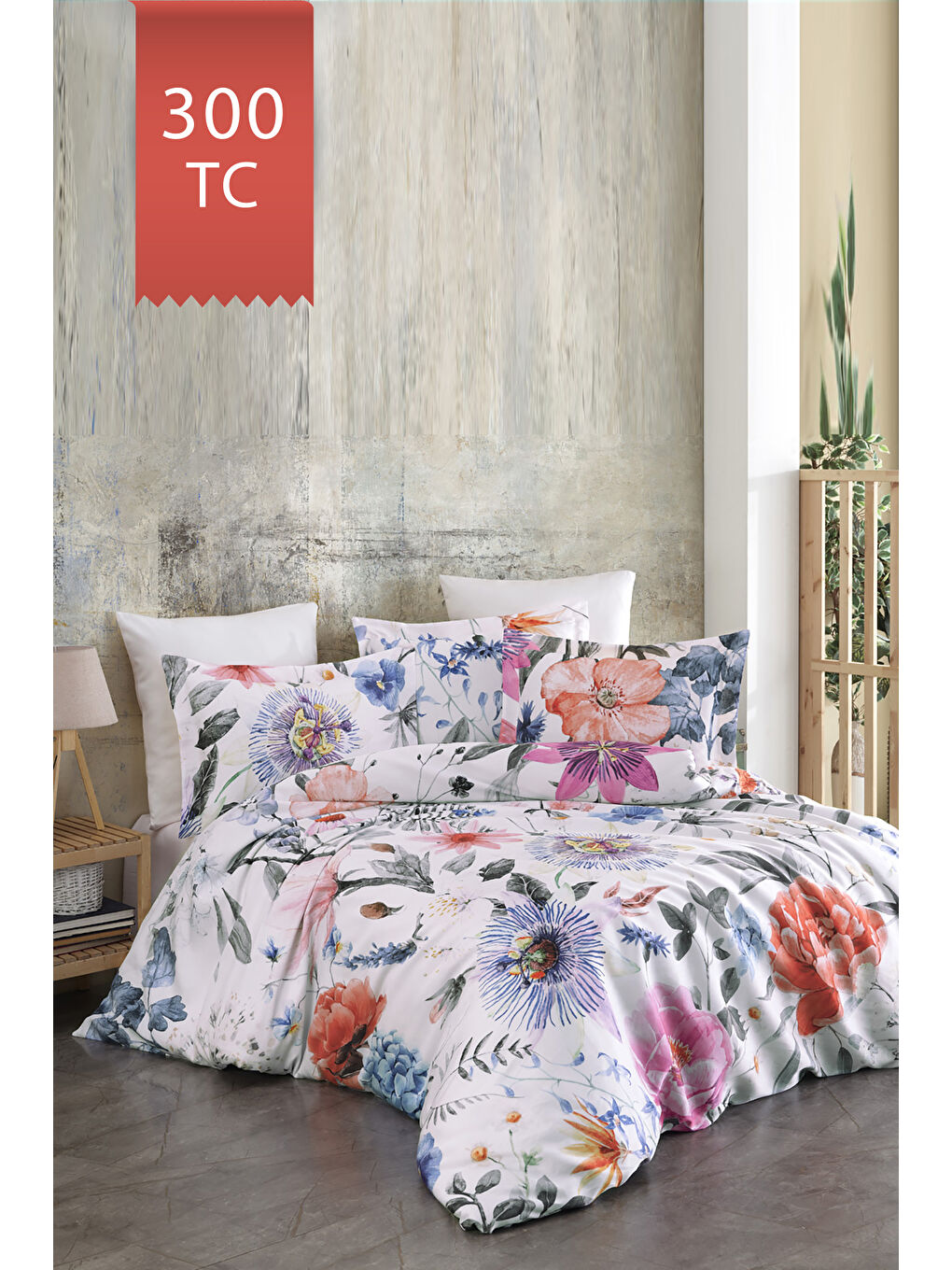 Karışık Royal Saten 300TC Nevresim Takımı (Çift Nevresimli) Family Size - MİRANDA