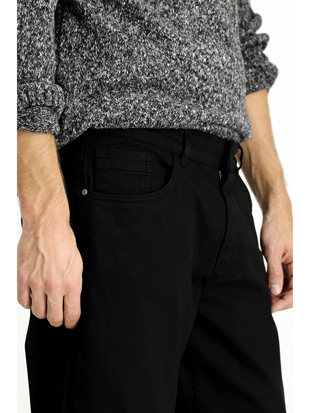 Siyah Regular Fit Elastanlı Kanvas / Chino Pantolon-2
