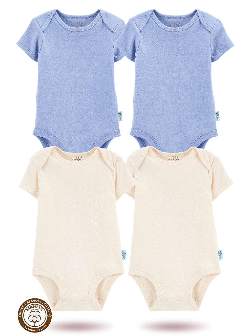 Mavi 4 lü  100 Pamuklu Organik Çıtçıtlı Bebek Body Zıbın