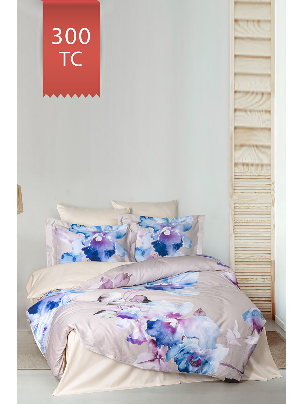 Karışık Royal Saten 300TC Nevresim Takımı (Çift Nevresimli) Family Size - MARTİNA-1