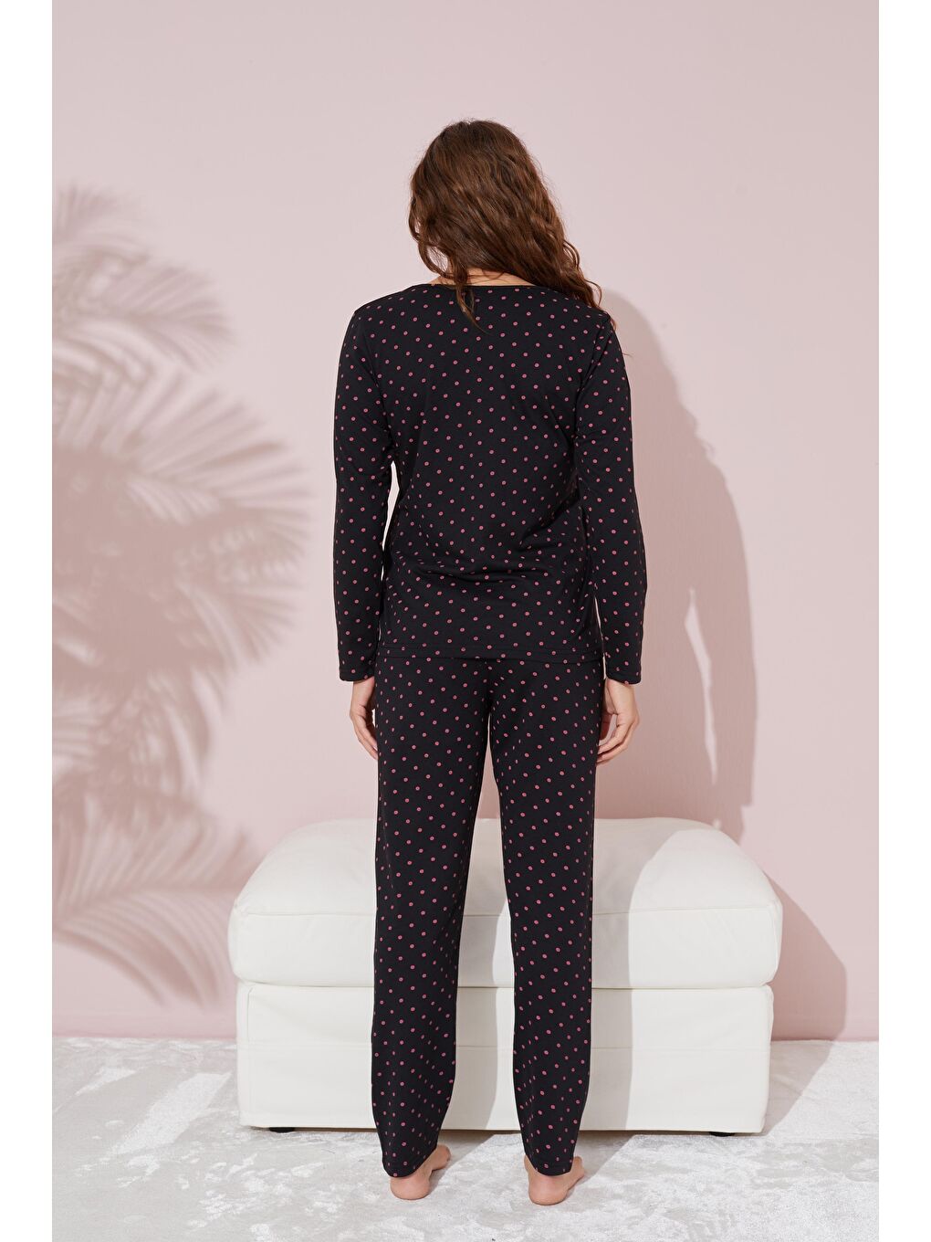 Siyah Pembe Puan Desenli Pamuklu Pijama Takımı-2
