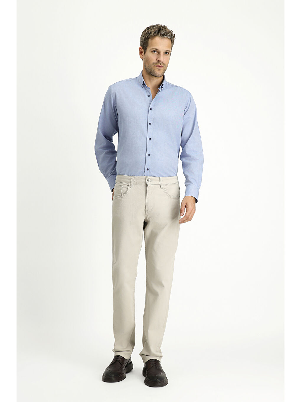 Gri Slim Fit Dar Kesim Elastanlı Kanvas / Chino Pantolon