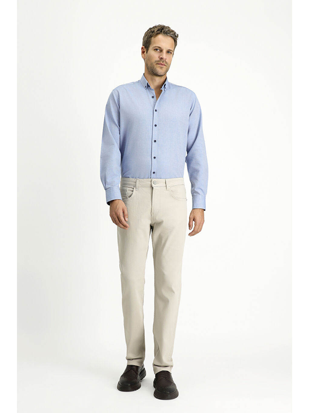 Gri Slim Fit Dar Kesim Elastanlı Kanvas / Chino Pantolon-1