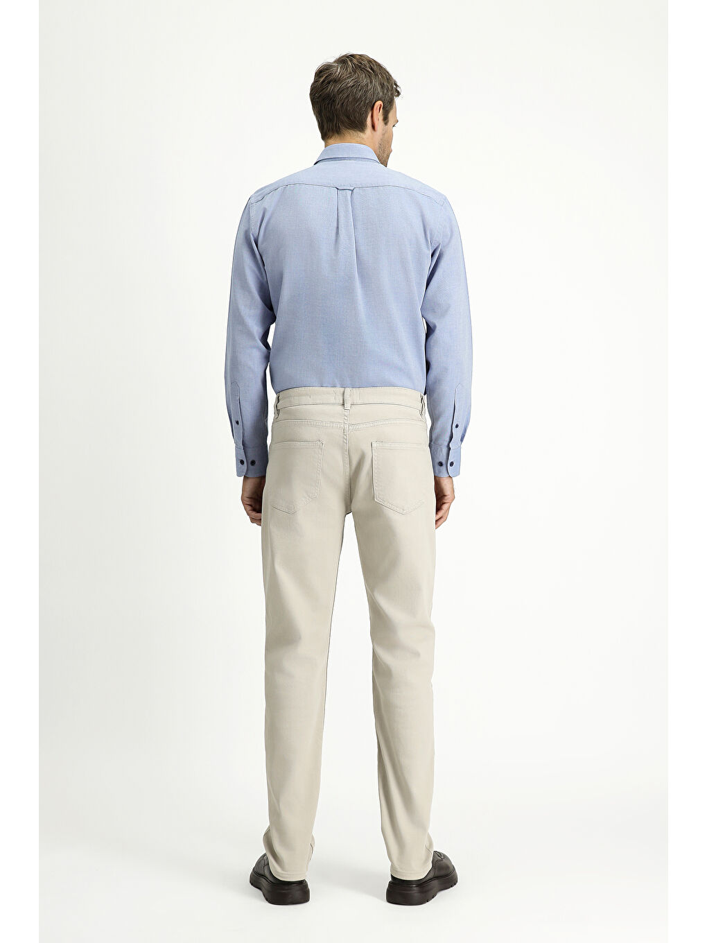 Gri Slim Fit Dar Kesim Elastanlı Kanvas / Chino Pantolon-3