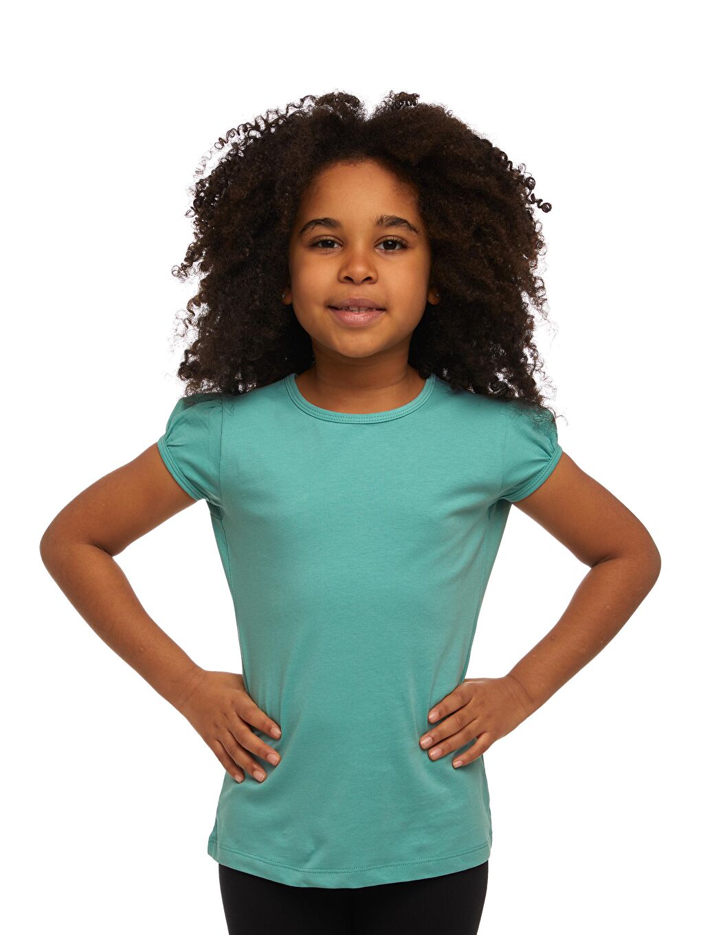 Çağla Yeşil Kız Çocuk Kısa Kollu Basıc Tişört