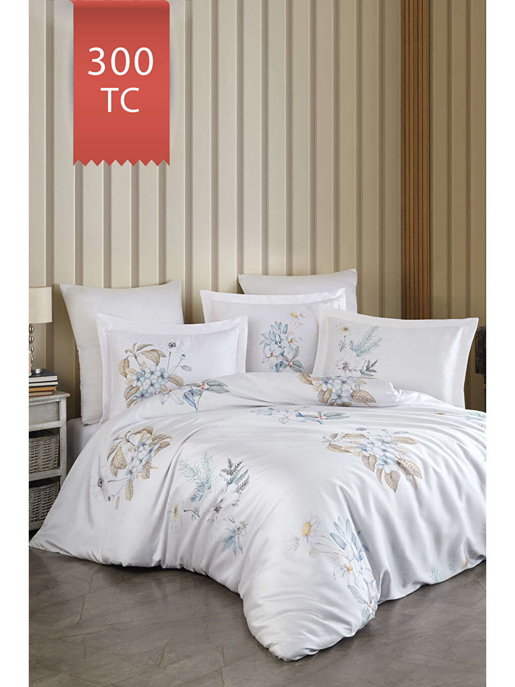 Karışık Royal Saten 300TC Nevresim Takımı (Çift Nevresimli) Family Size - ALESSA