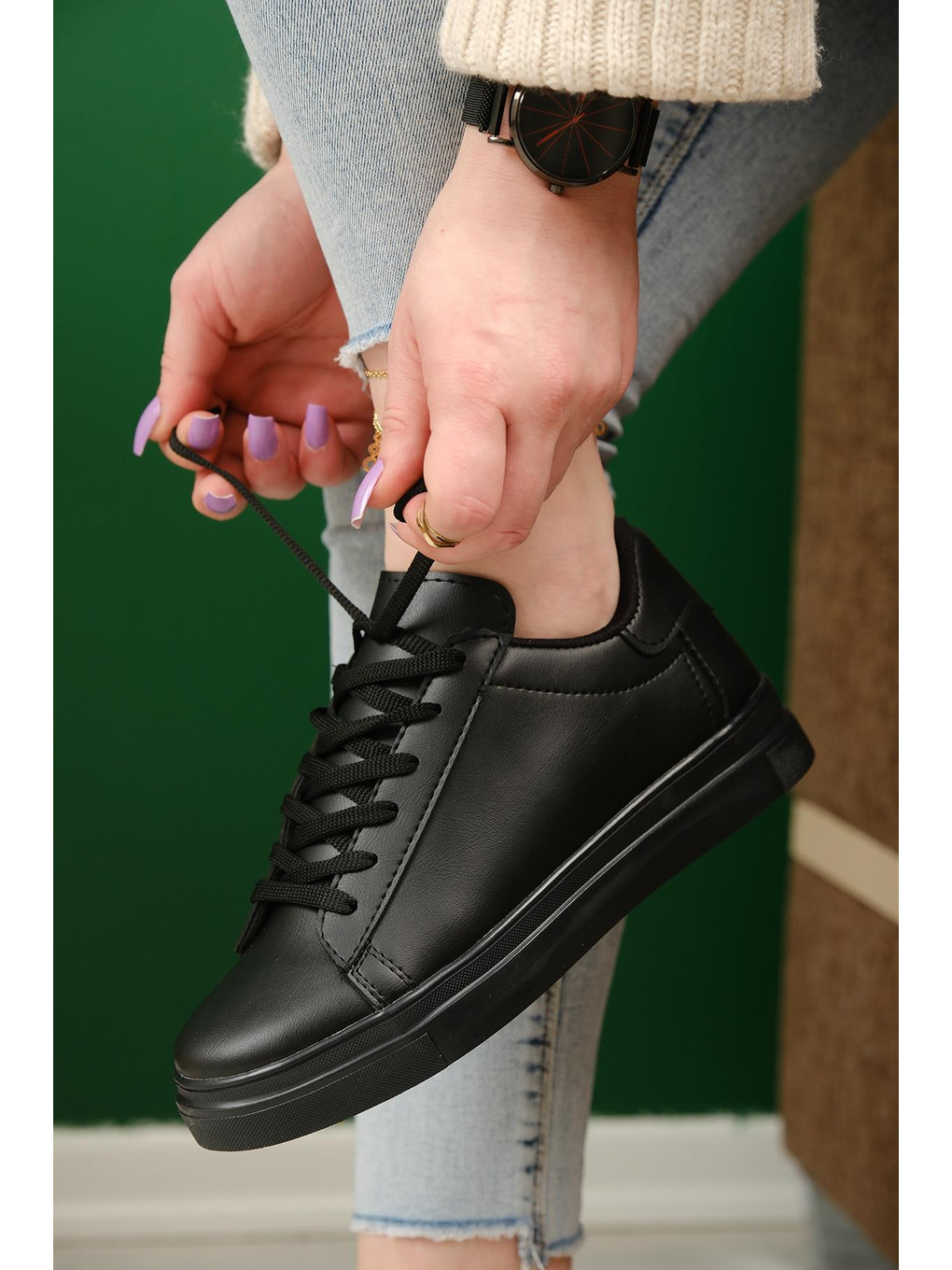 Siyah Erda Basic Bağcıklı Kadın Sneaker-1