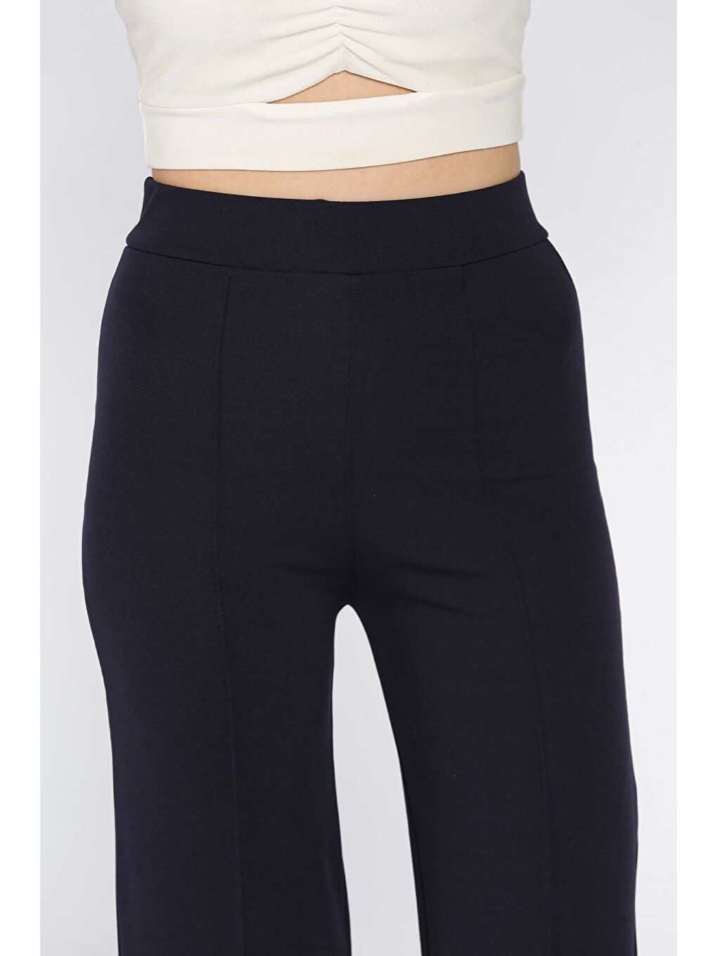 Lacivert Çimalı Kadın Bol Paça Pantolon-3