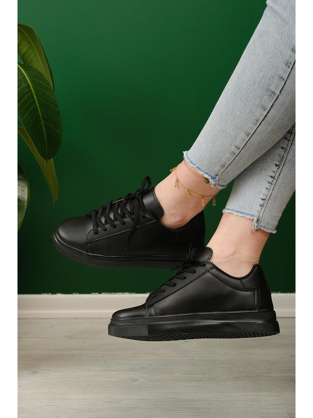 Siyah Erda Basic Bağcıklı Kadın Sneaker-2