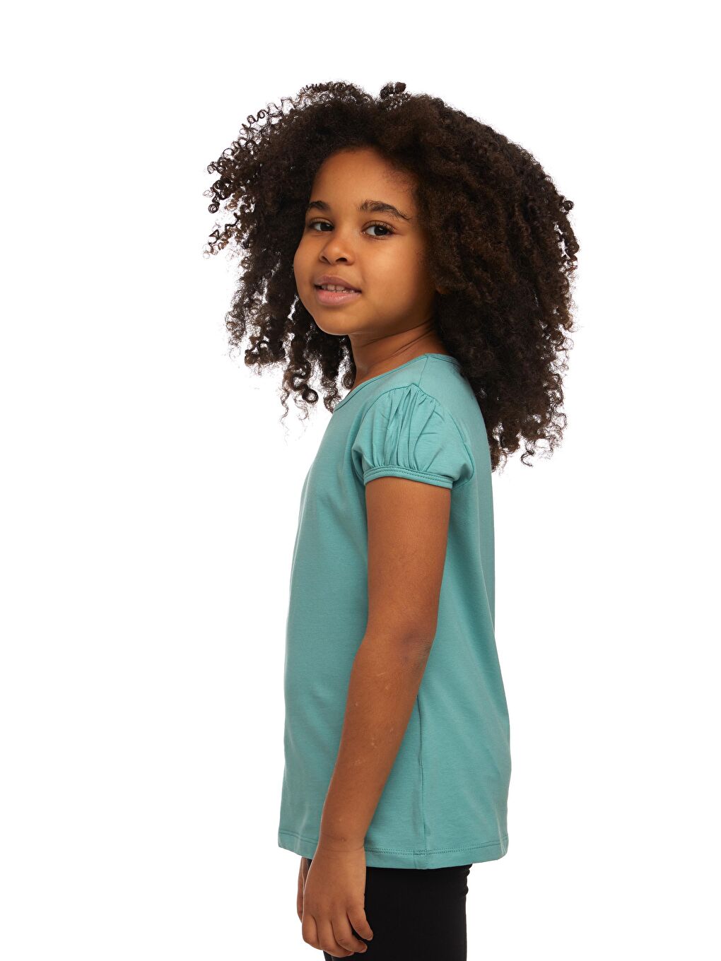 Çağla Yeşil Kız Çocuk Kısa Kollu Basıc Tişört-1