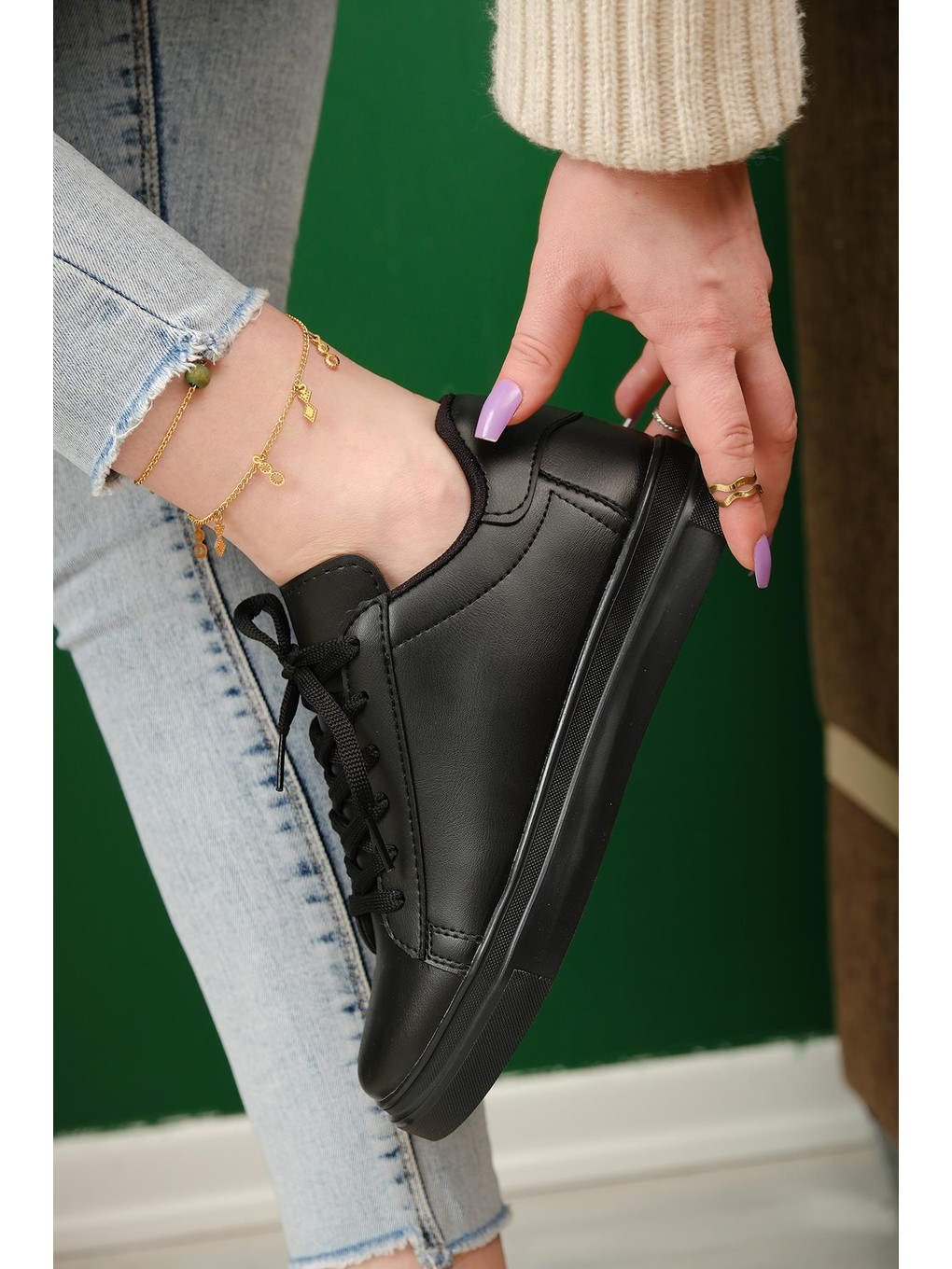 Siyah Erda Basic Bağcıklı Kadın Sneaker-3