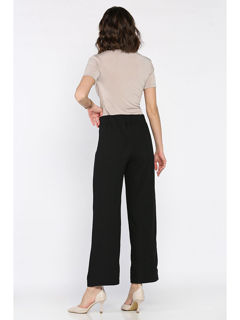 Siyah Kadın Bel Lastikli Zincir Aksesuarlı Pantolon-2