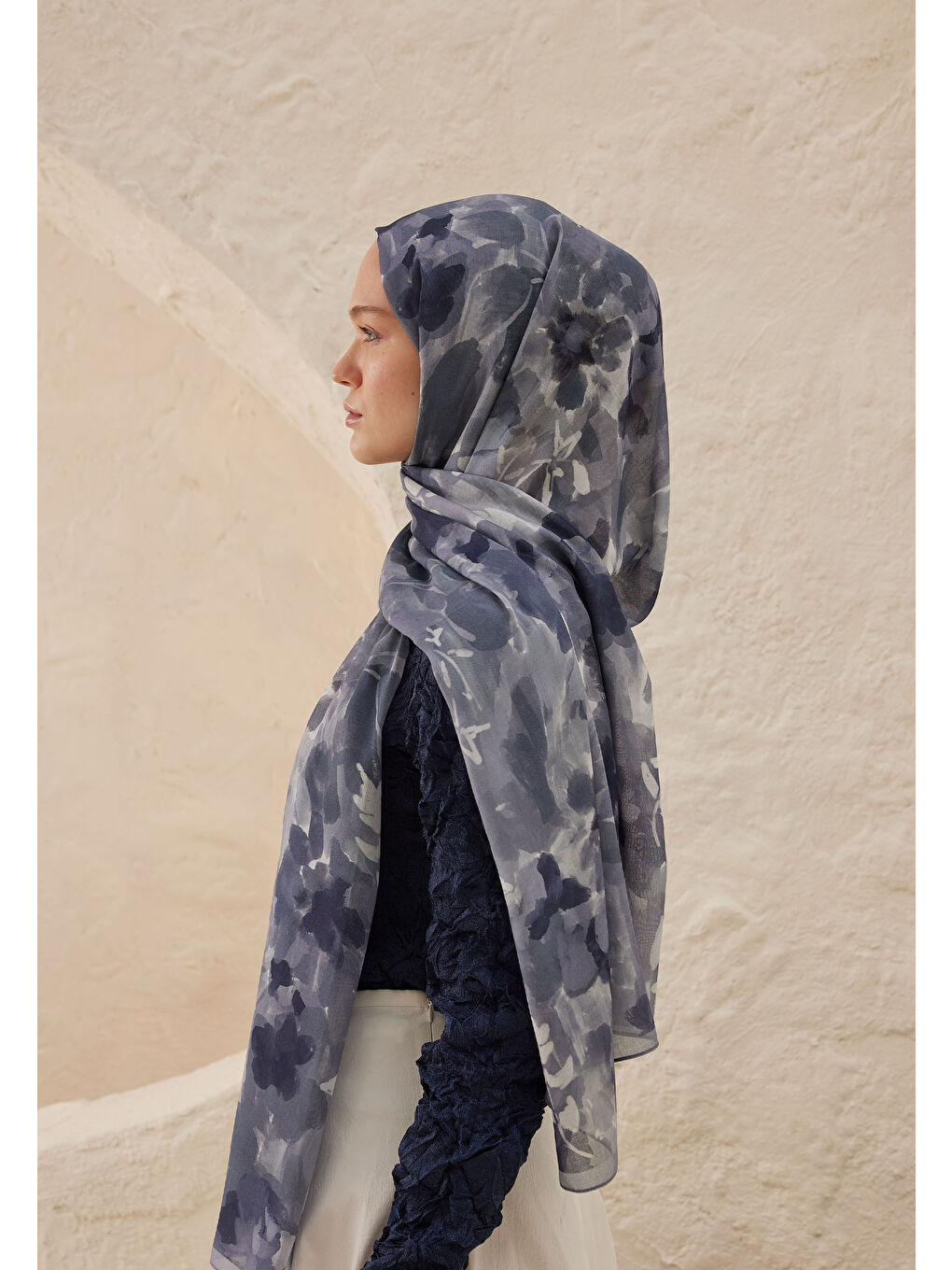 Lizzy Desen Rami Şal İndigo-2