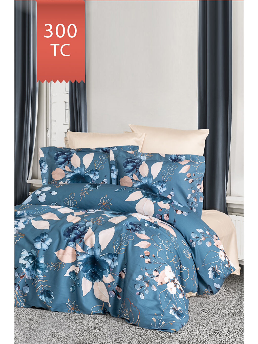 Karışık Royal Saten 300TC Nevresim Takımı (Çift Nevresimli) Family Size - LARİSSA-1