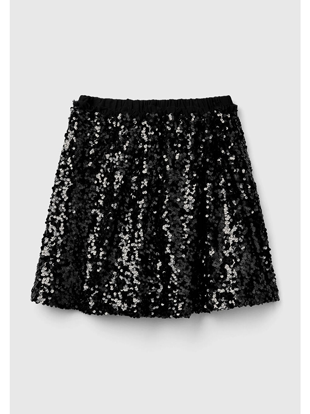 Kız Çocuk Siyah Desenli Beli Lastikli Fırfır Detaylı Kısa Etek
