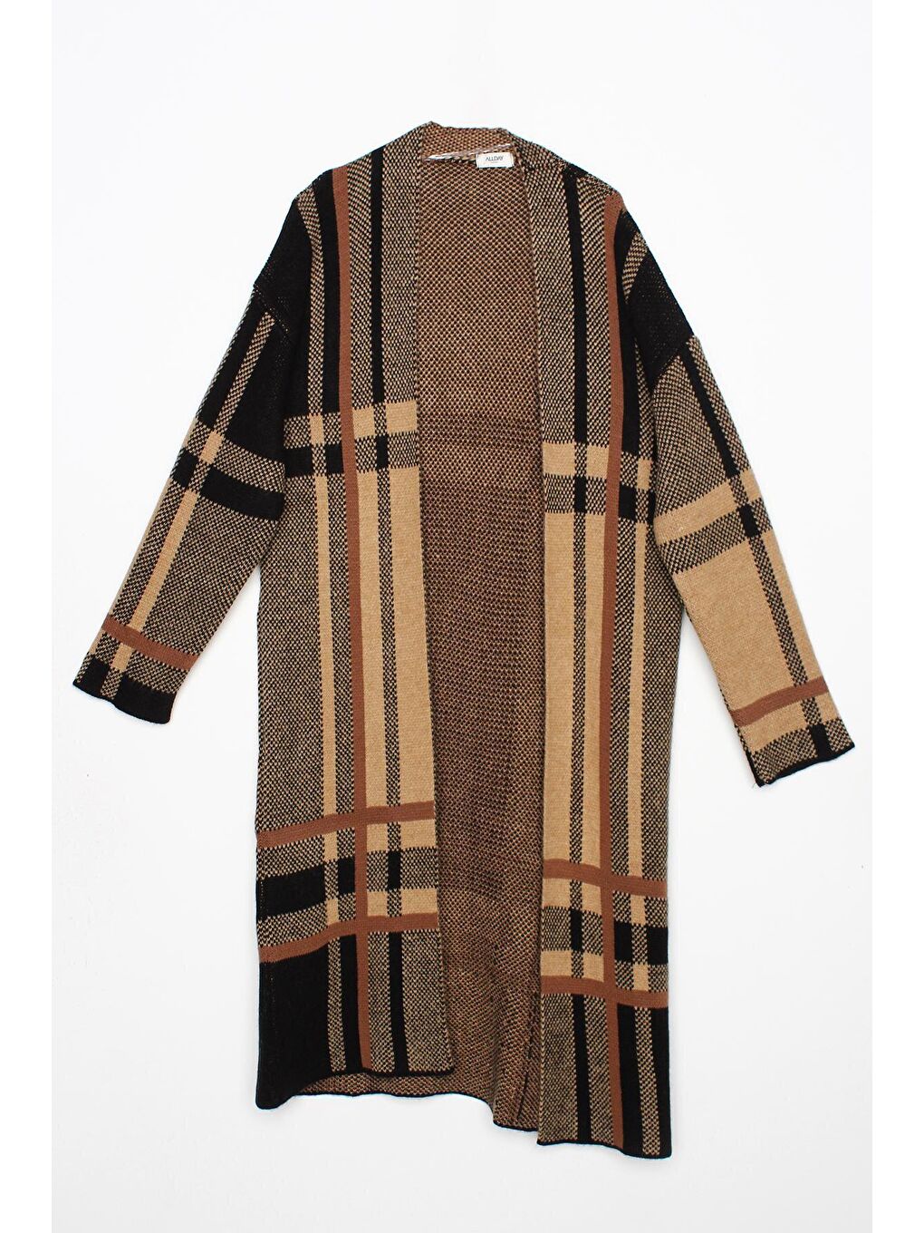 Siyah Büyük Ekose Desenli Triko Hırka-4