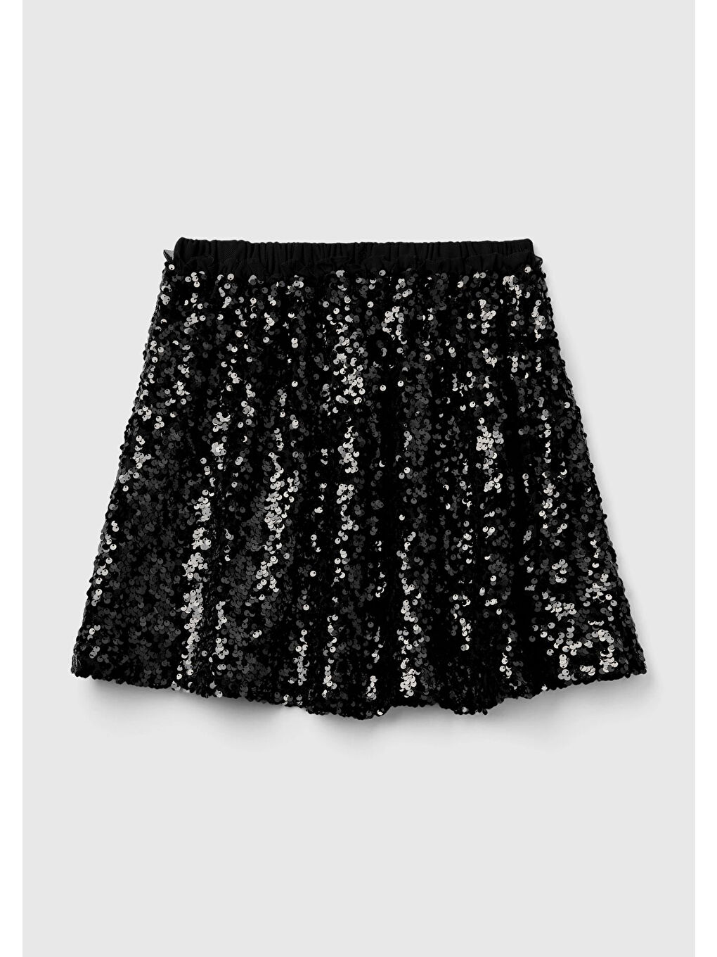 Kız Çocuk Siyah Desenli Beli Lastikli Fırfır Detaylı Kısa Etek-1