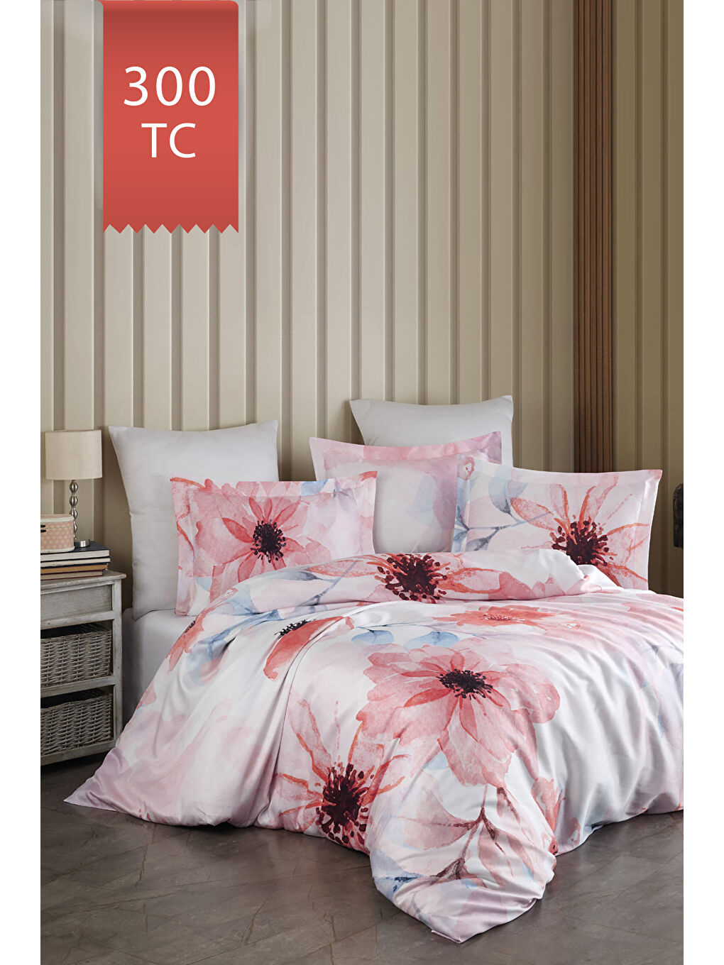 Karışık Royal Saten 300TC Nevresim Takımı (Çift Nevresimli) Family Size - CASİLDA