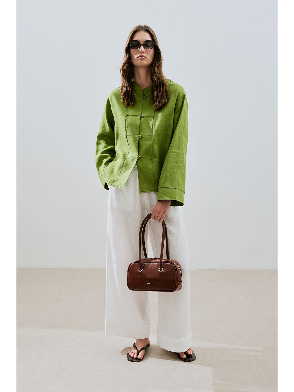 Keten Önden Düğmeli Gömlek Fıstık Yeşili-1