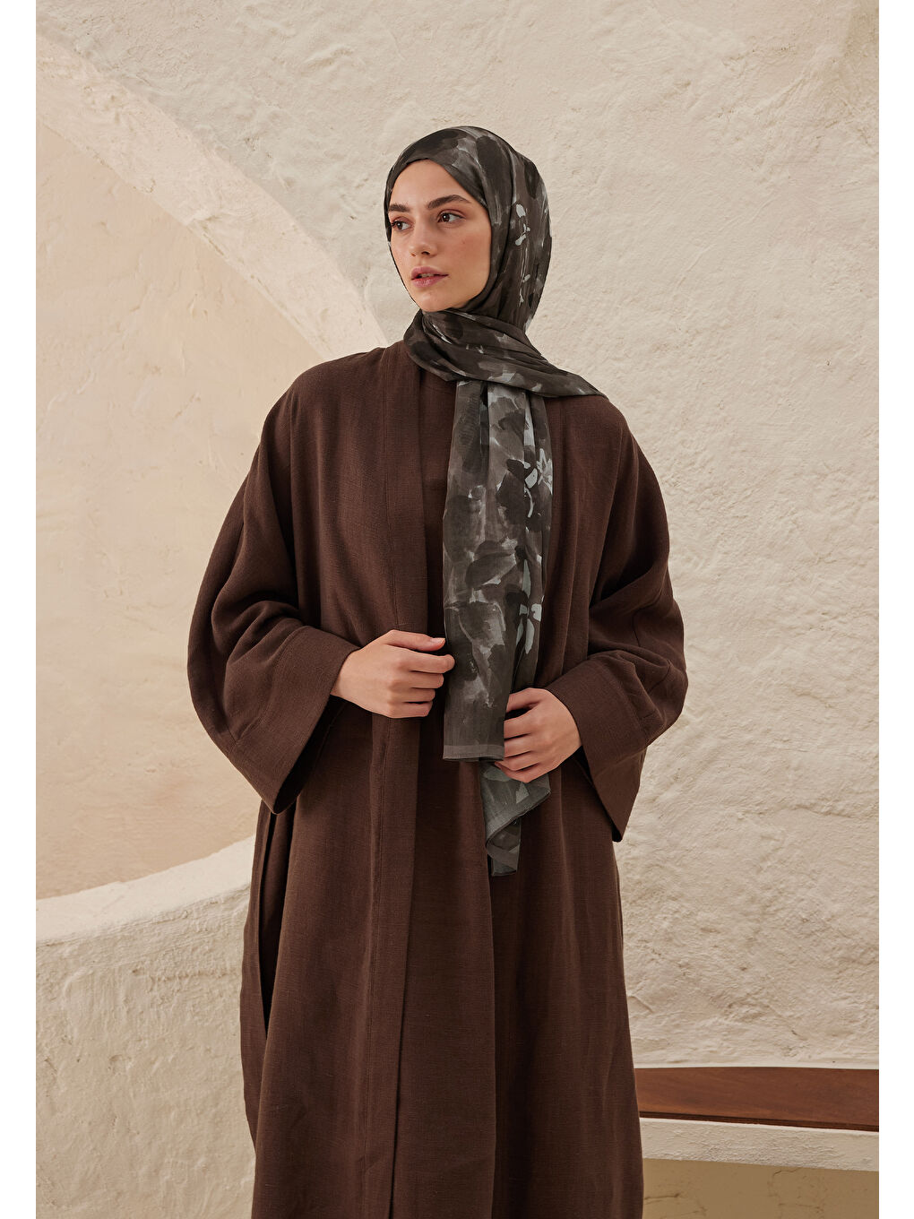 Lizzy Desen Rami Şal Kahverengi-1