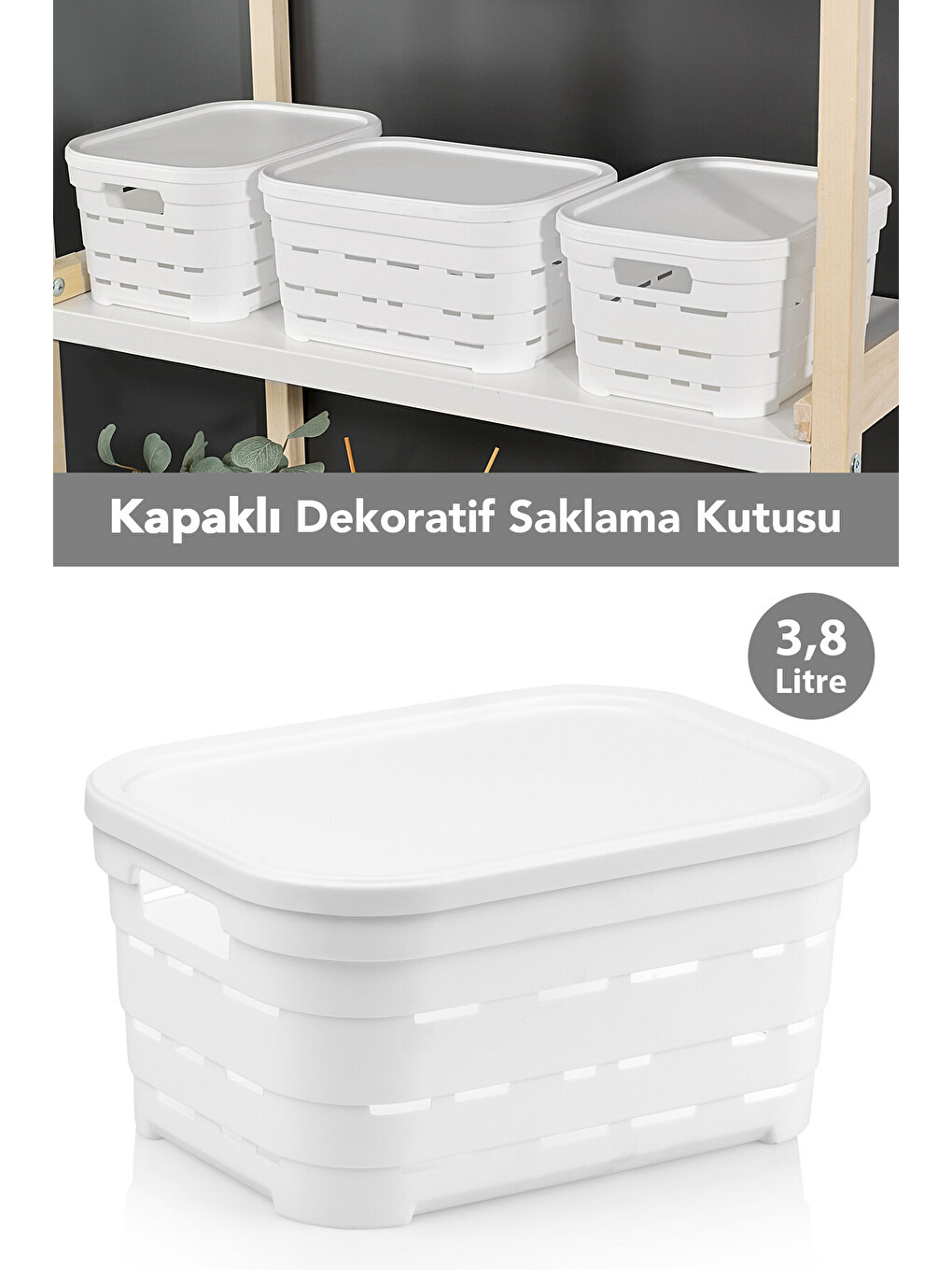 Beyaz Kapaklı Delikli Dekoratif Piramit Saklama Kutusu