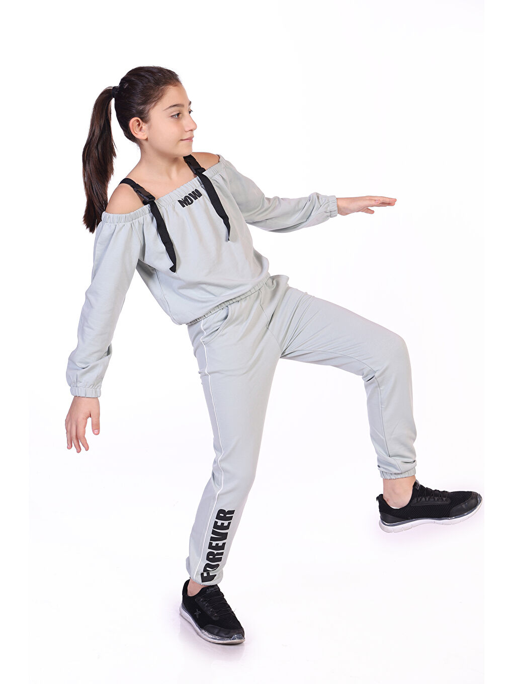 Gri Kız Çocuk Now Baskılı Eşofman Takım