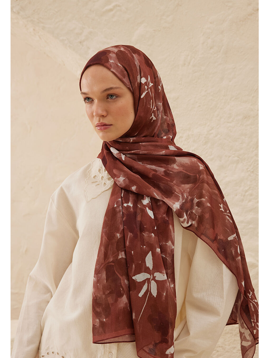 Kahverengi Lizzy Desen Rami Şal Ağaç Kabuğu-1