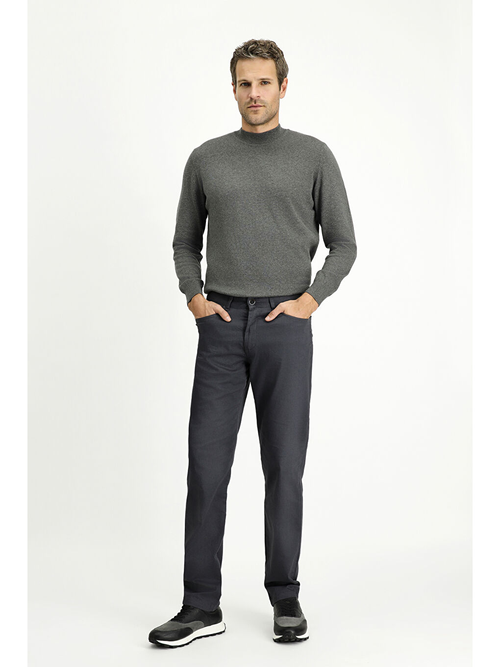 Gri Regular Fit Elastanlı Kanvas / Chino Pantolon-1